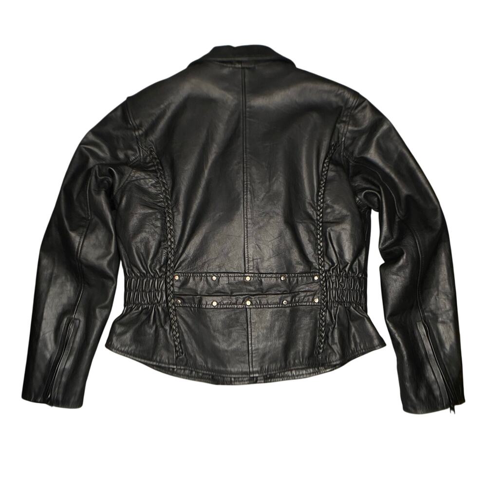 Silver Bike Genuine Leather Moto Jacket Women Sz XL Black Braiding - Picture 12 of 15